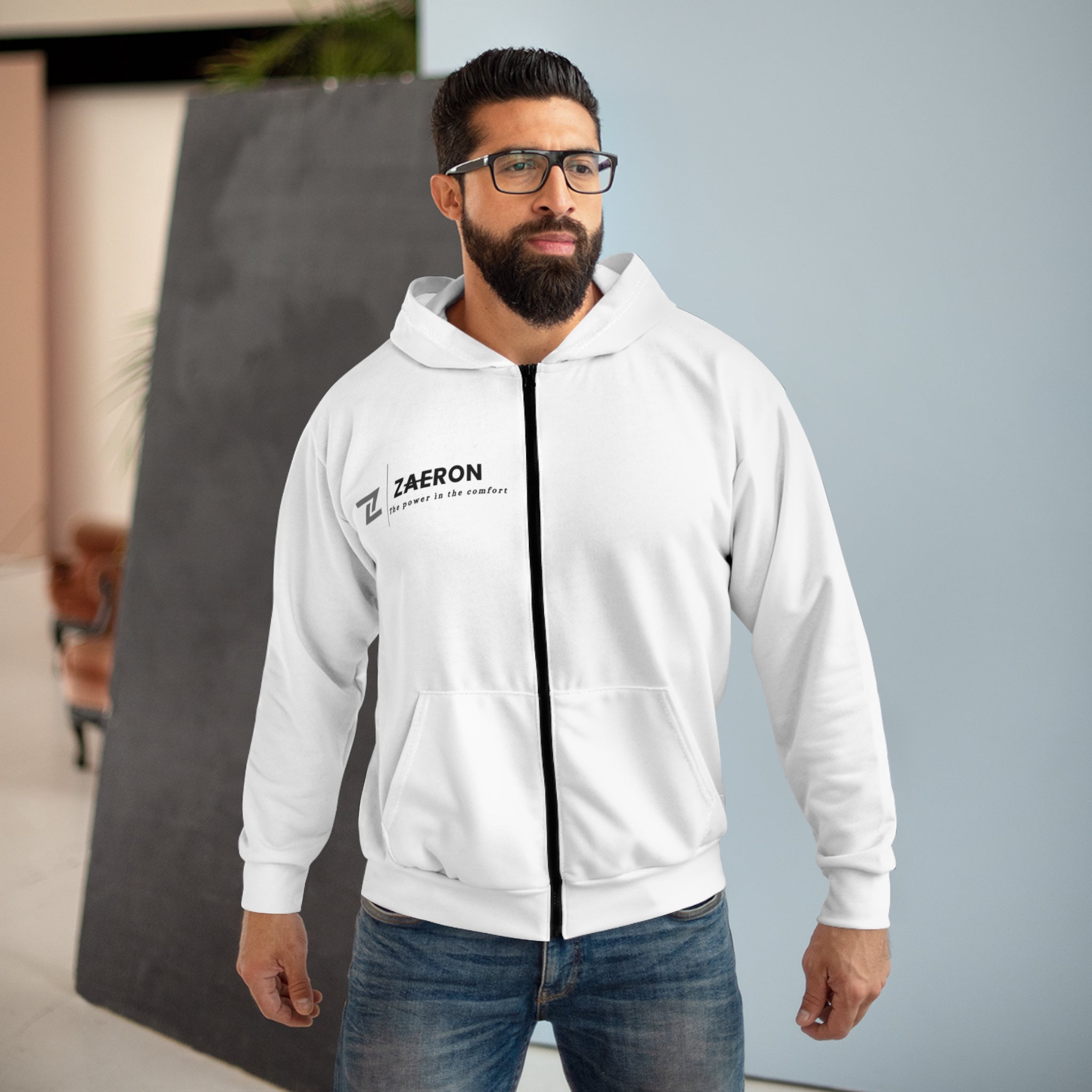 Zip Hoodie — Minimal ZAERON Logo Athletic Zip-Up