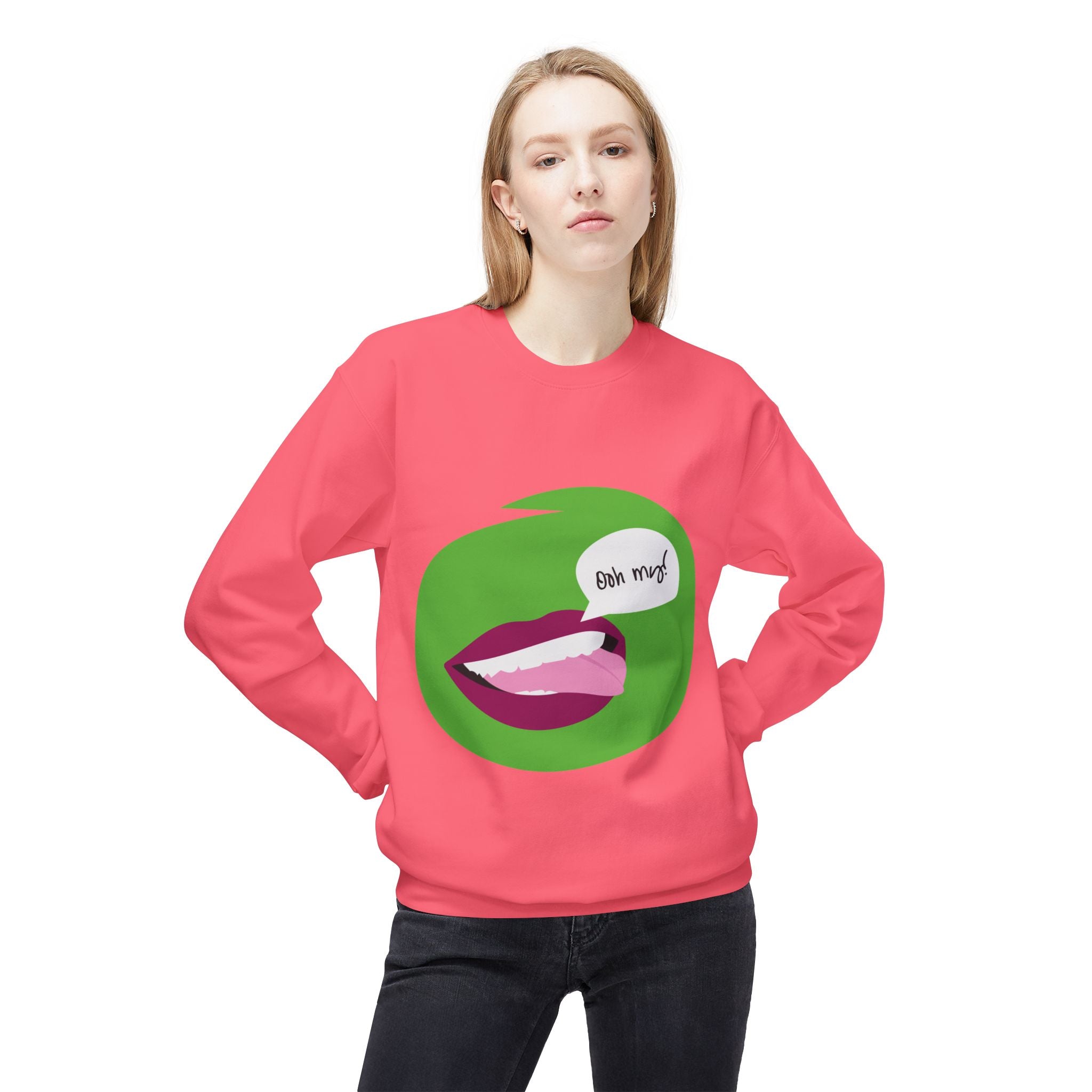 Graphic Crewneck Sweatshirt — 'Bite Me' Pop Art Lips Design