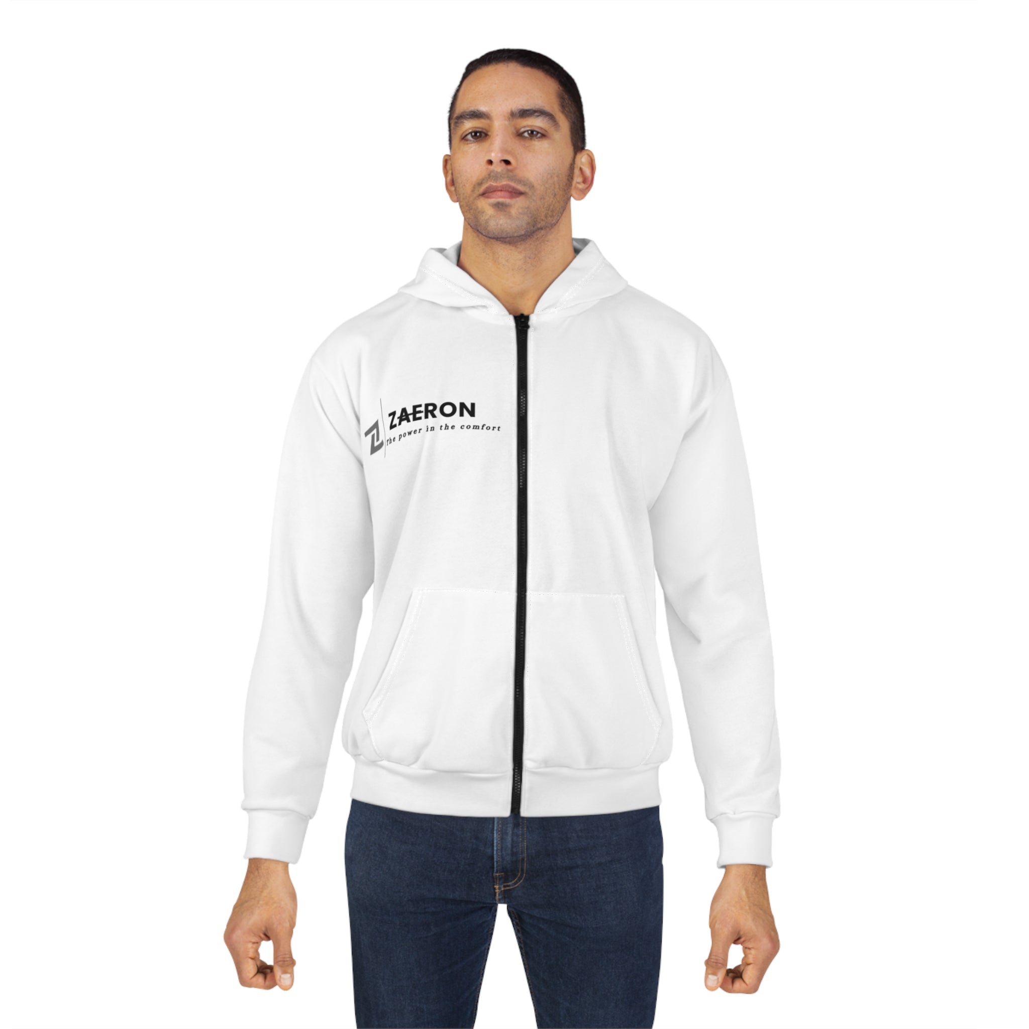 Zip Hoodie — Minimal ZAERON Logo Athletic Zip-Up